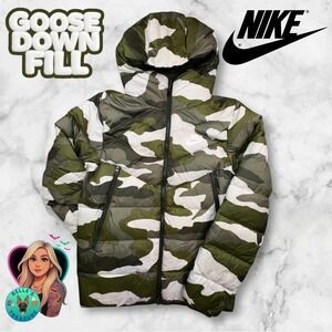 NIKE‎ Coat Men's Small NSW Camo Down Windrunner Hooded Puffer Jacket Camouflage